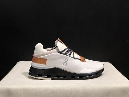 On Cloudnova Sneakers in White, Black and Tan
