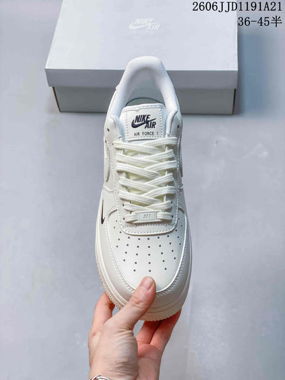 Nike Air Force 1 Low White Sneakers with Black Mini Swoosh