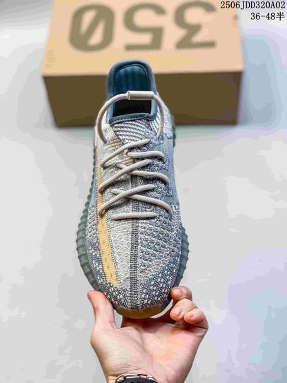 Adidas Yeezy Boost 350 V2 Knit Sneakers, Gray and Yellow