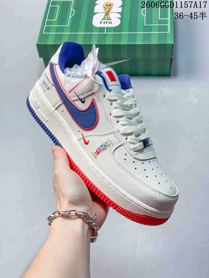 Nike Air Force 1 Low Cream and Blue Monogram Sneakers
