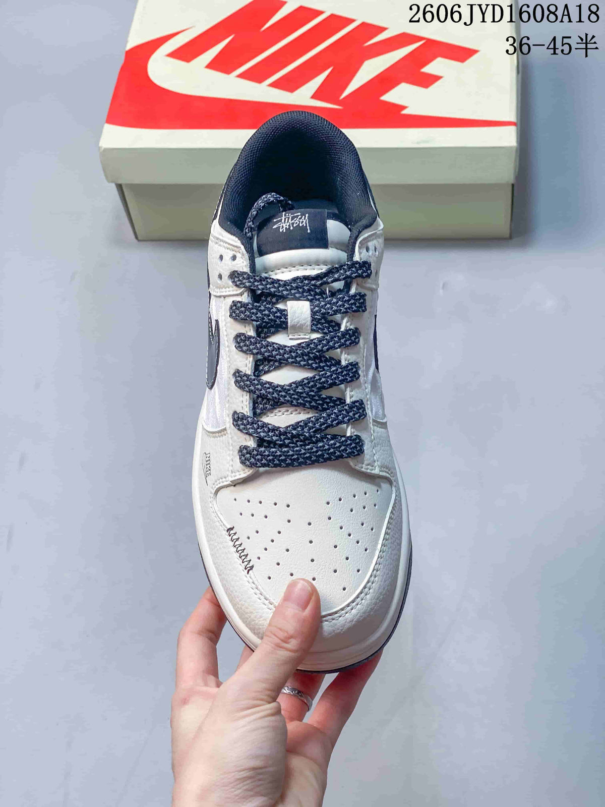 Nike SB Dunk Low White and Navy Sneakers