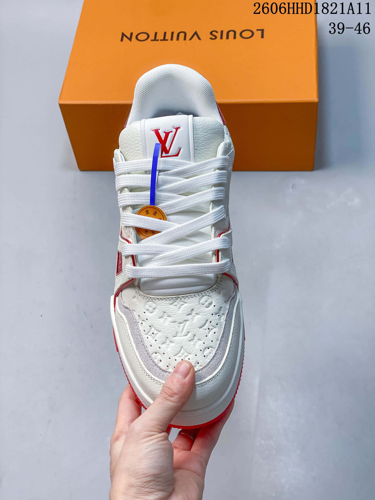 Louis Vuitton Trainer Low-Top Sneakers, White and Red