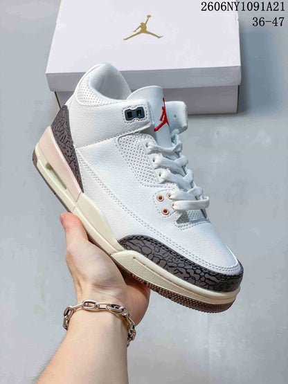 Air Jordan 3 Mid Sneakers White Grey Pink
