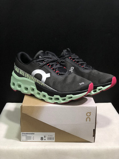 On Cloudmonster 2 Running Shoes, Black and Mint Green