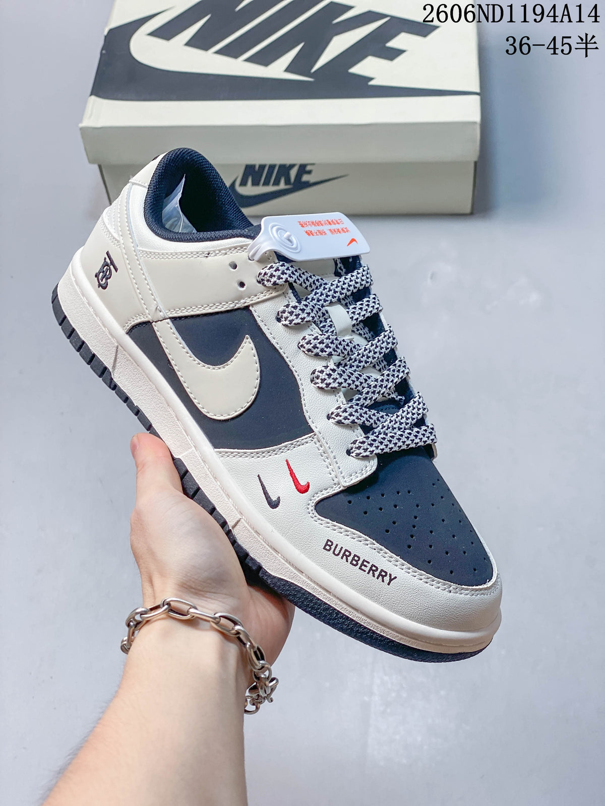 Nike Dunk Low Retro Custom-Style Sneakers, Navy and White