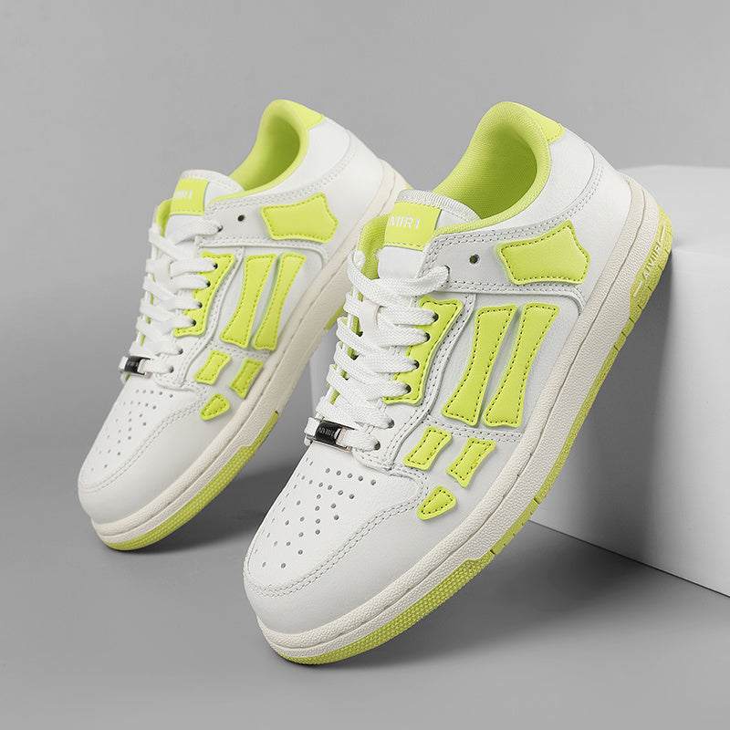 AMIRI Bone Low-Top Sneakers in White and Neon Green