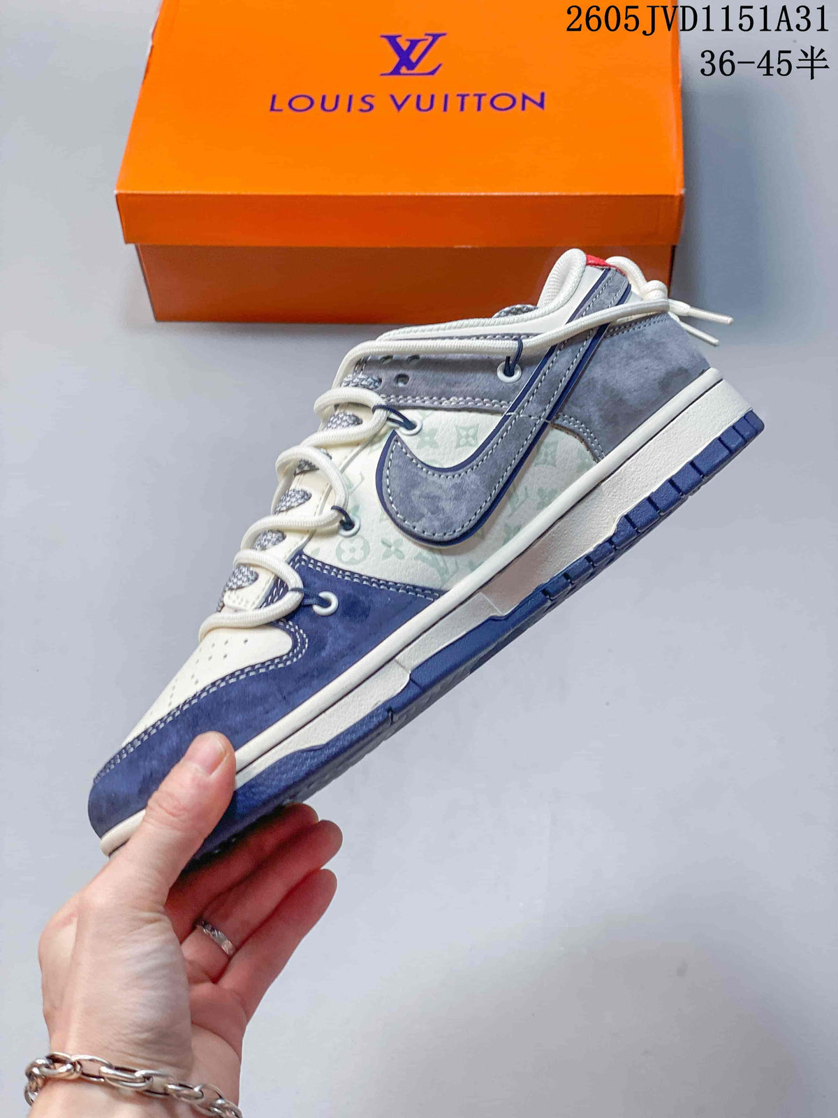 Nike SB Dunk Low Sneakers in White, Gray and Navy