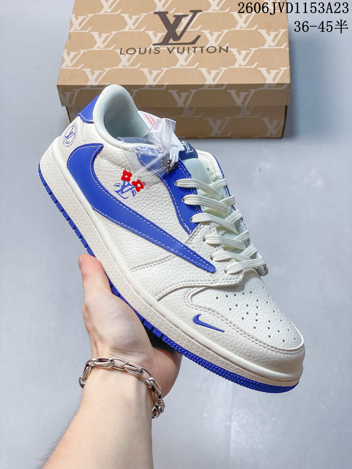 Air Jordan 1 Low Fragment x Travis Scott White Blue Sneakers