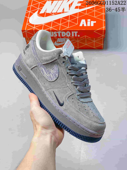 Nike Air Force 1 Low Grey Patterned Swoosh Sneakers