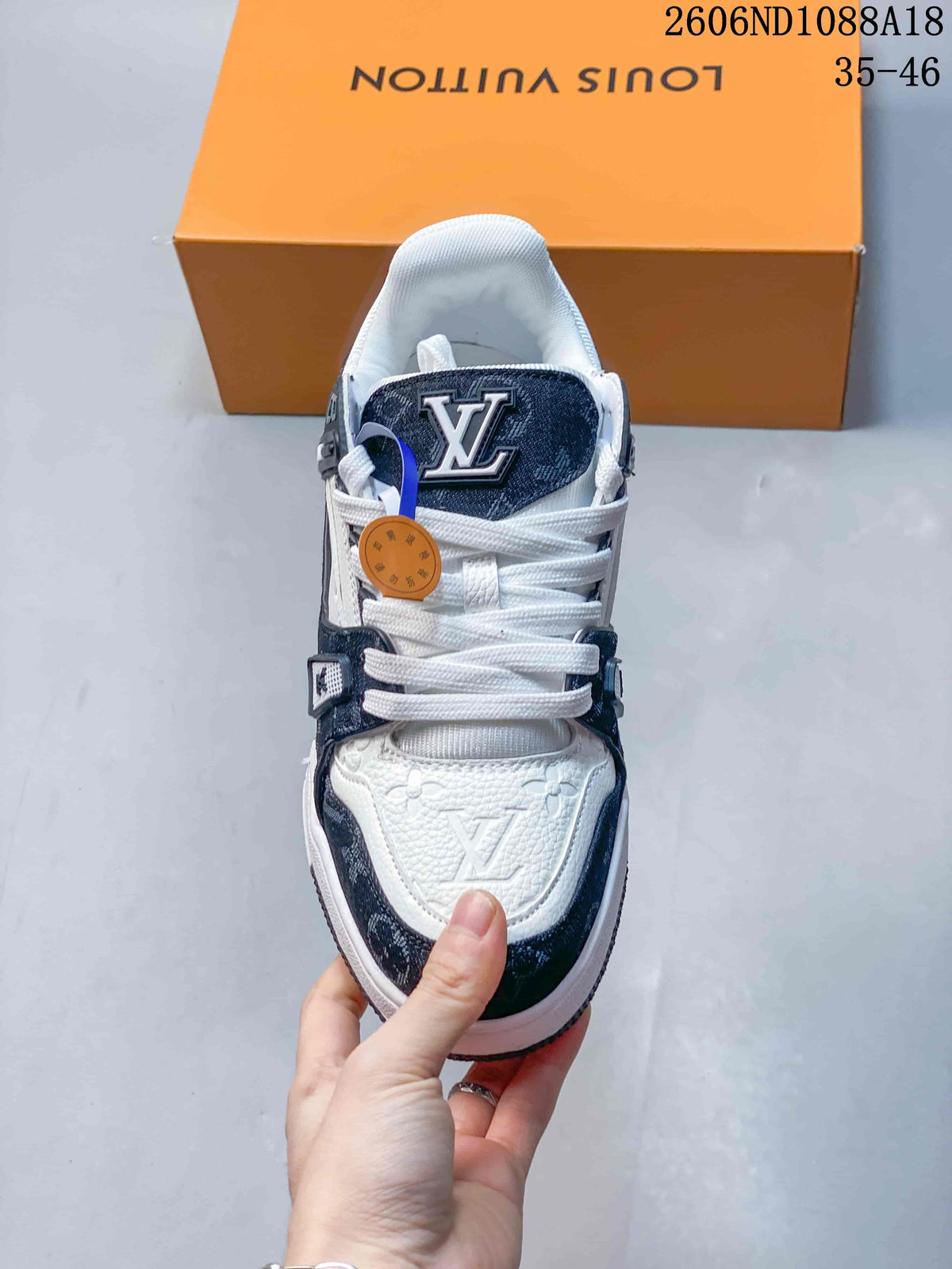 Louis Vuitton Trainer Low-Top Sneakers in White and Navy