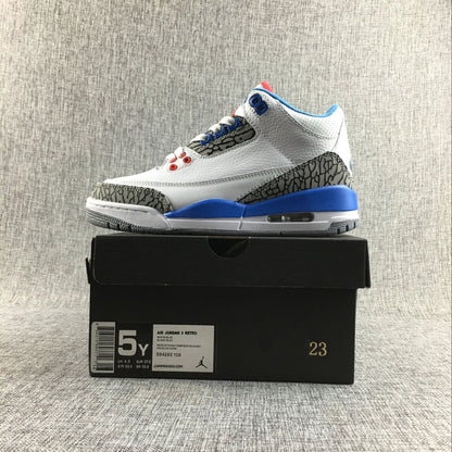Side view of the Air Jordan 3 Retro sneaker with the box size label visible.