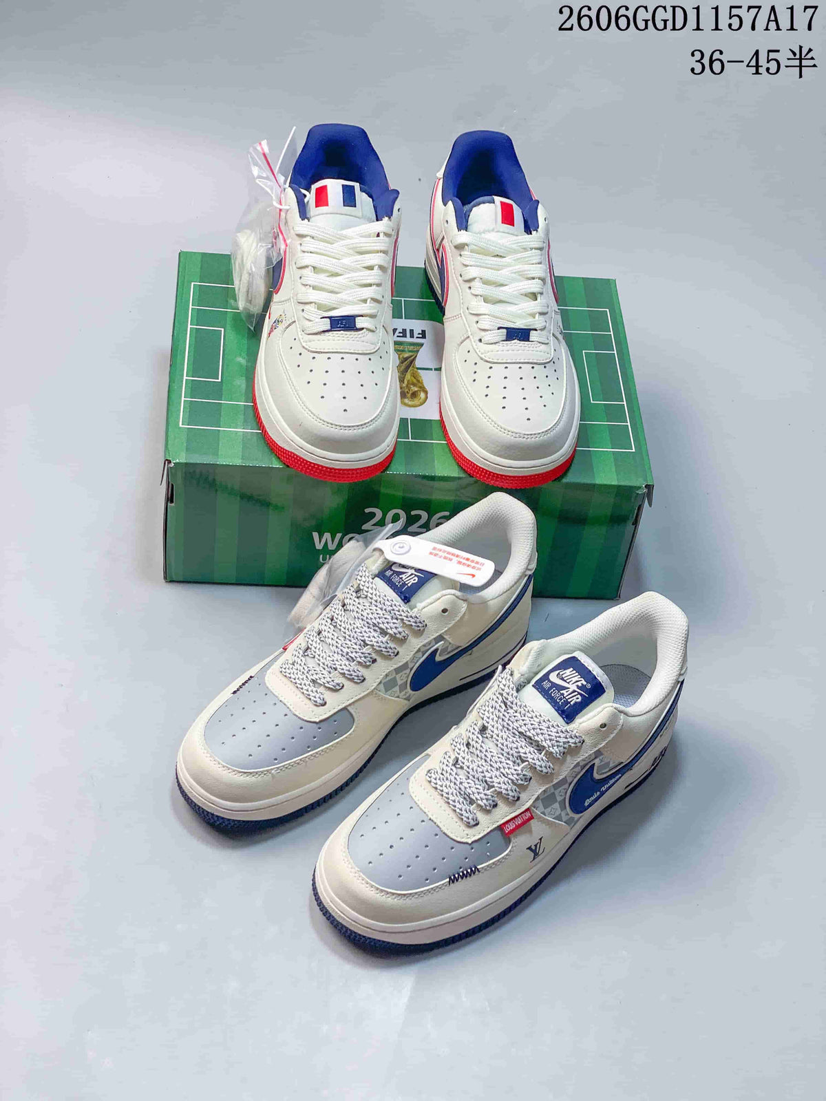 Nike Air Force 1 Low Cream and Blue Monogram Sneakers
