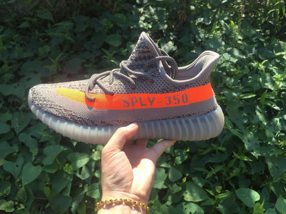 Yeezy 350 V2 Gray and Orange Knit Sneakers