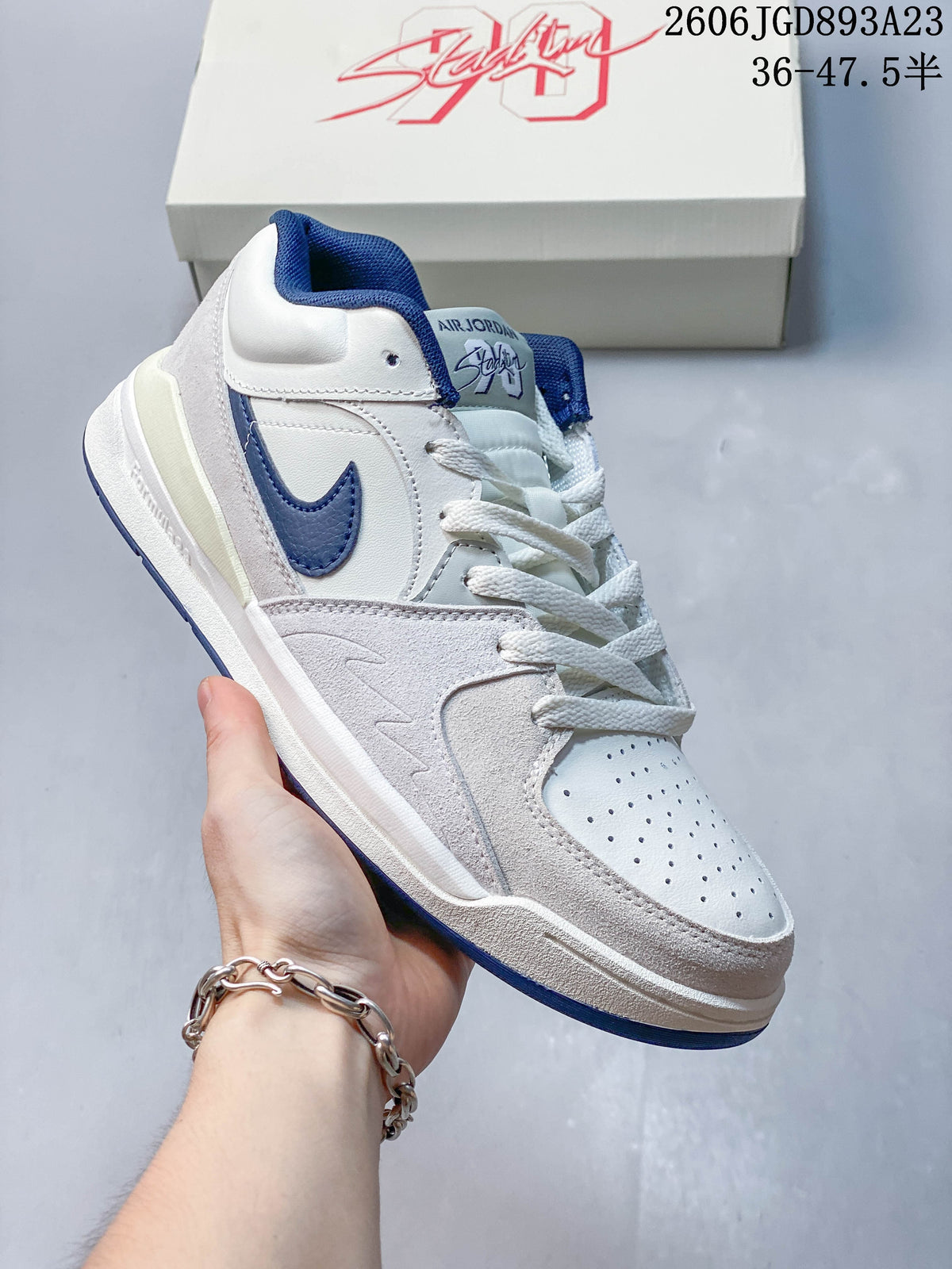 Jordan Stadium 90 White and Blue Sneakers