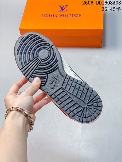 Nike SB Dunk Low Louis Vuitton Print Sneakers, Cream and Gray