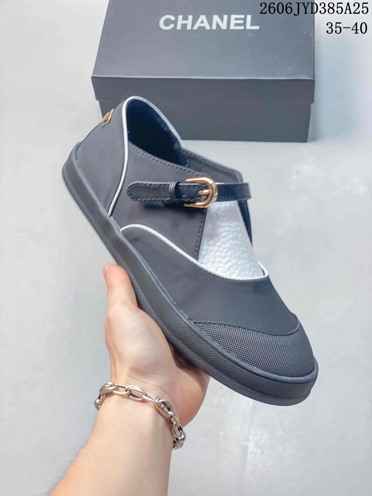 Chanel Coco Beach 26M Mary Jane Flats, Black and White