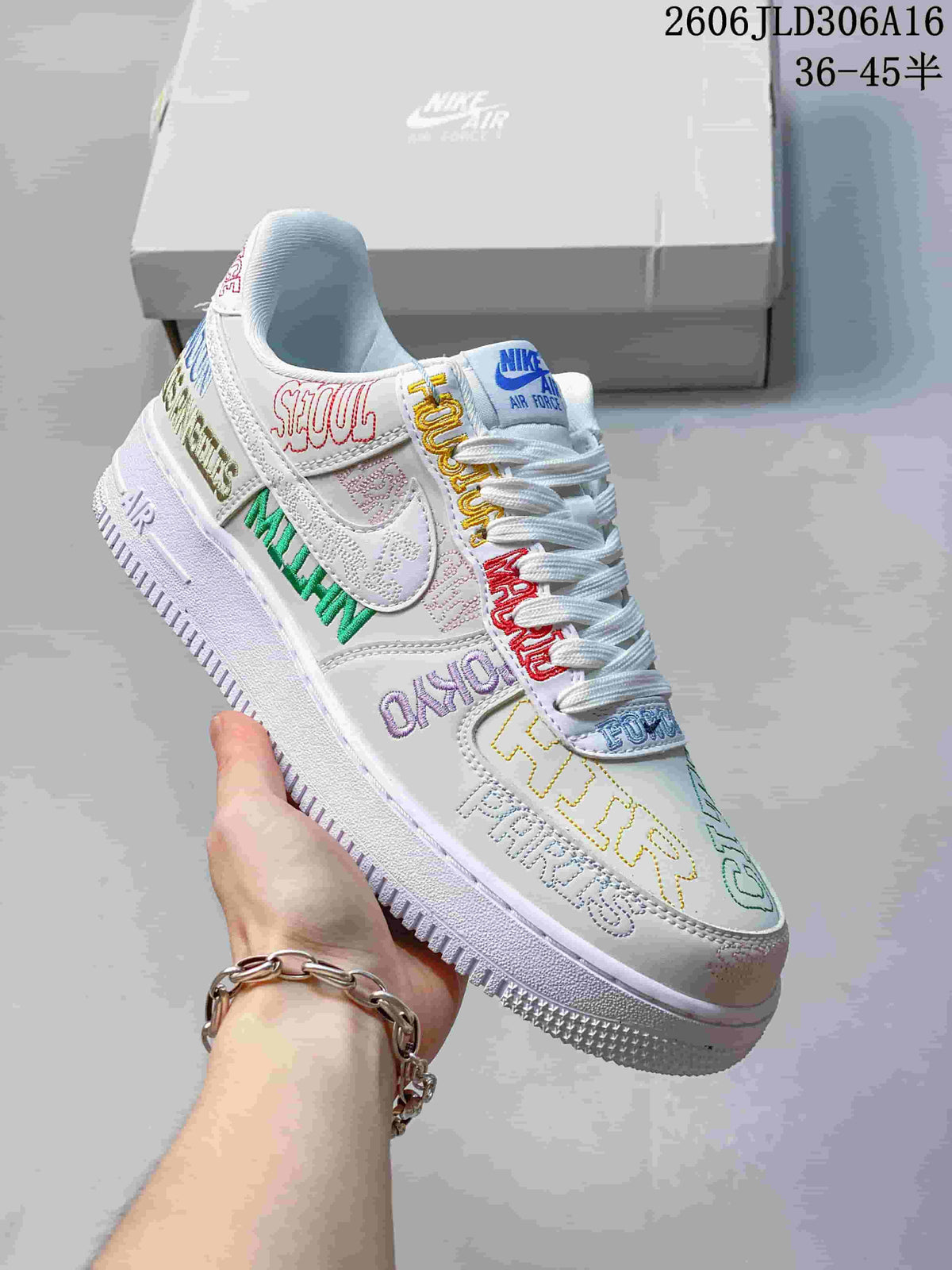 Nike Air Force 1 Low White Multicolor Embroidered Sneakers