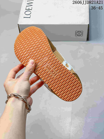 Loewe-Style Mesh Retro Sneakers in Brown and White