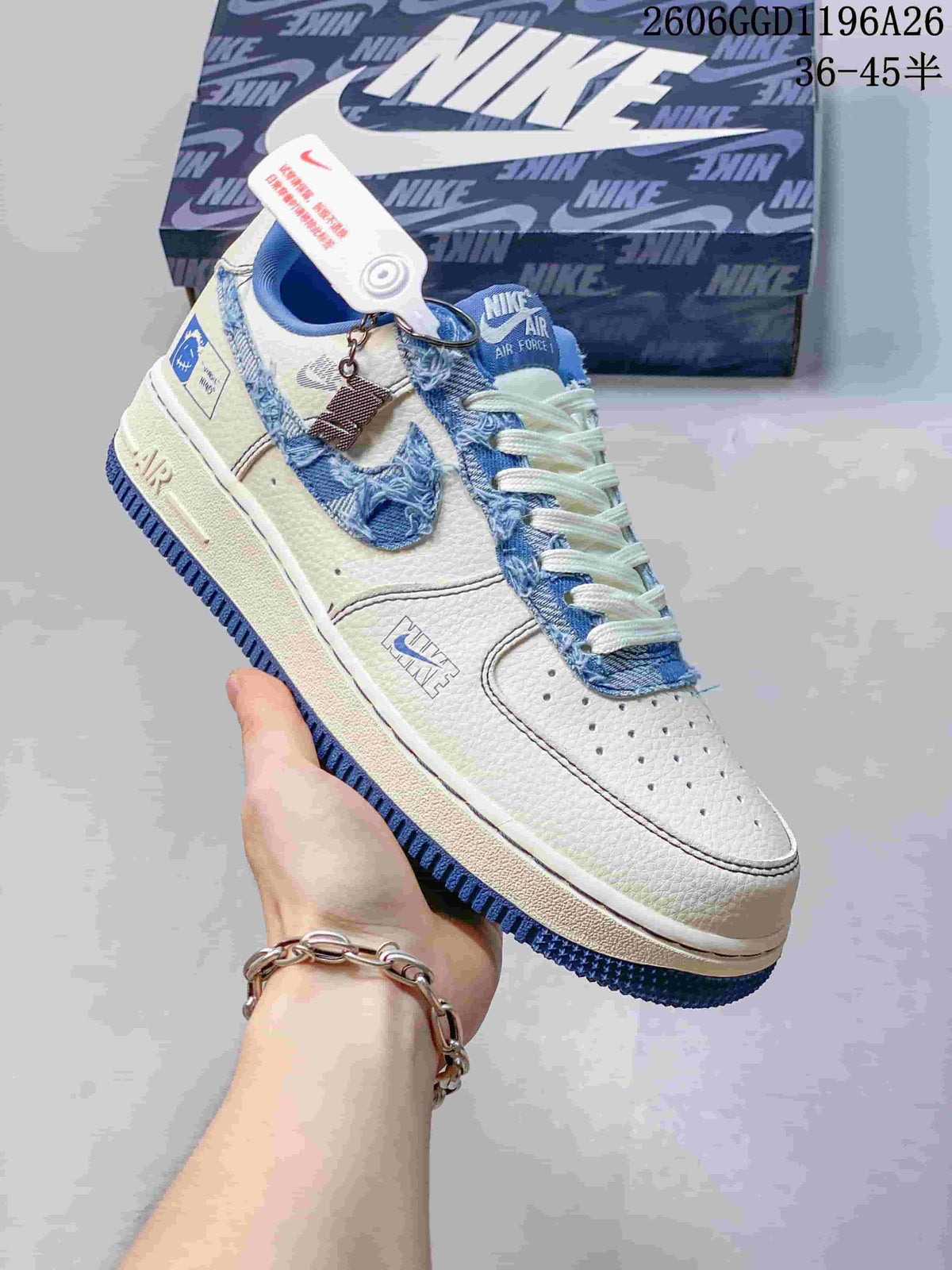 Nike Air Force 1 Low Frayed Denim Swoosh Sneakers