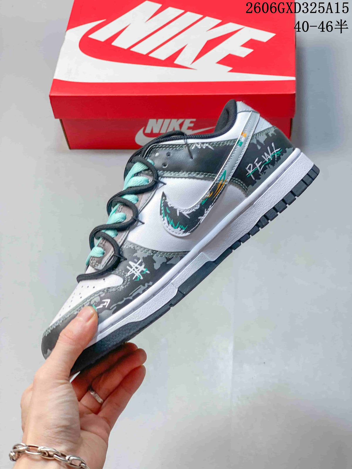 Nike Dunk Low Retro DIY Custom Sneakers in Gray and White