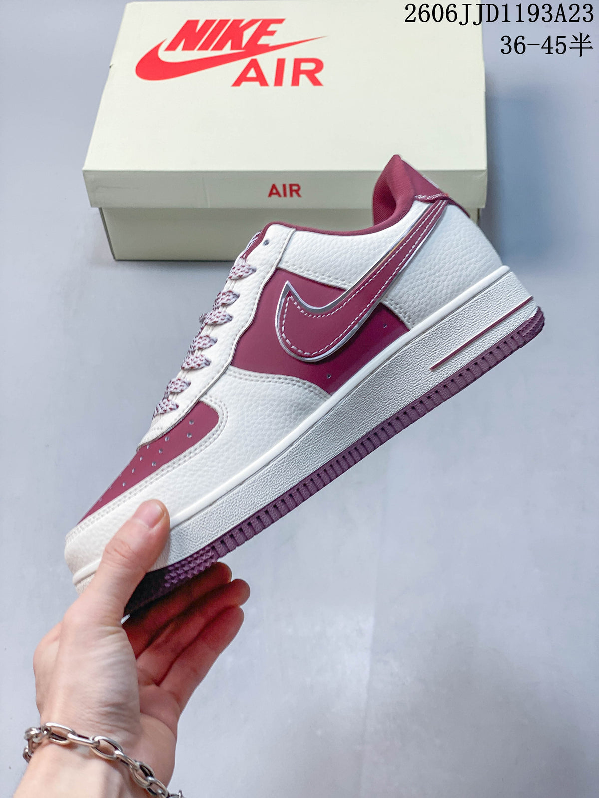 Nike Air Force 1 Low White Burgundy Sneakers