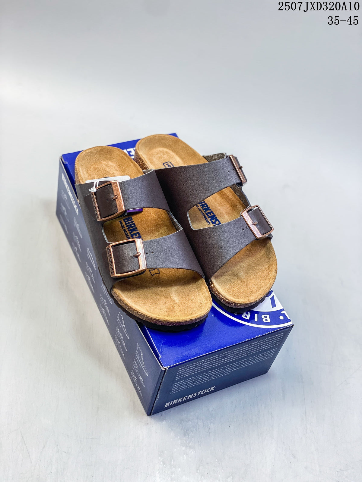 Birkenstock Two-Strap Slide Sandals in Dark Brown