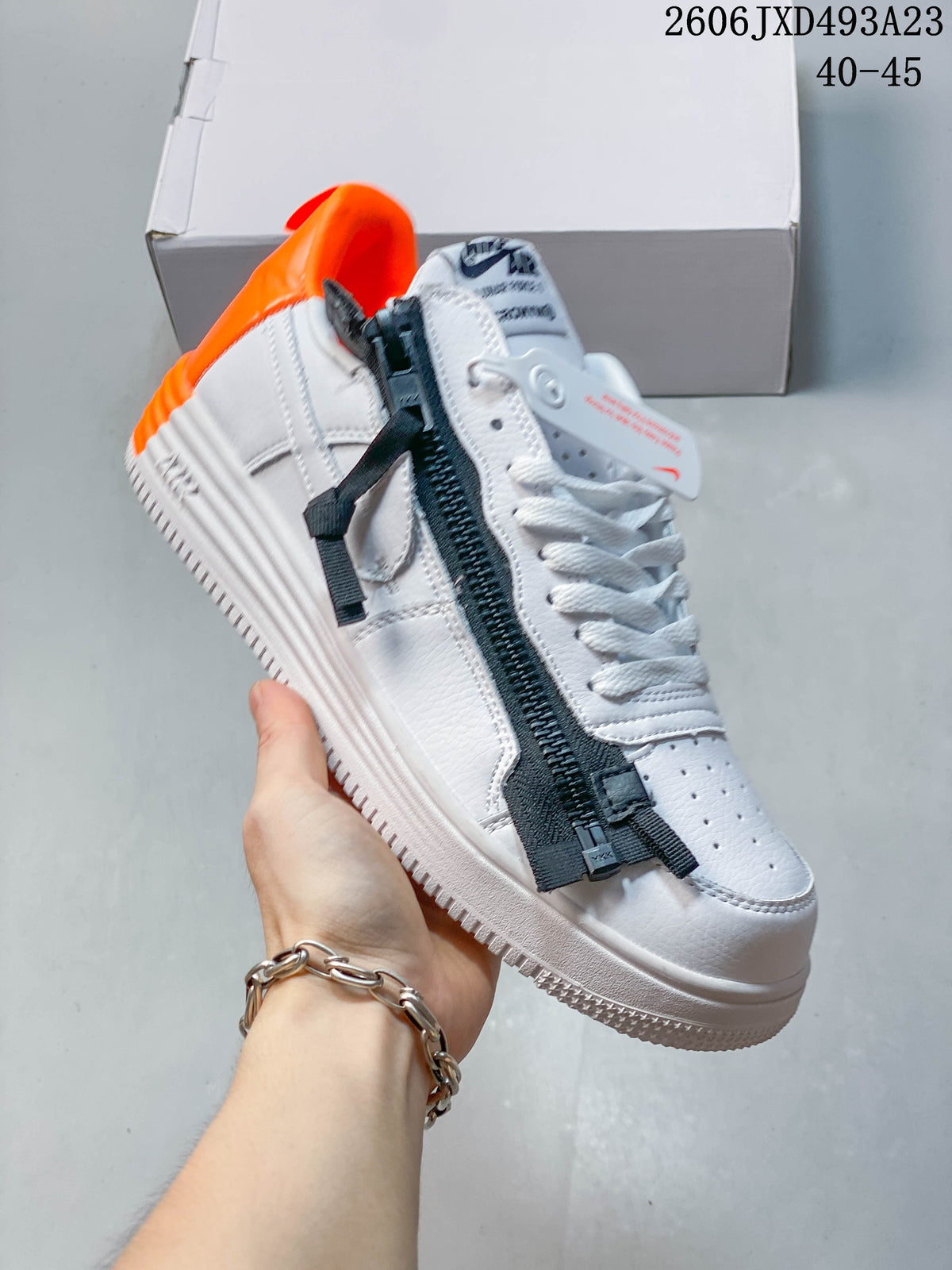 Nike Air Force 1 '07 Low White Sneakers with Orange Heel