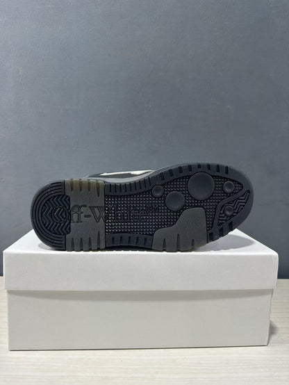 Underside view showing the patterned black rubber outsole and Off-White branding.
