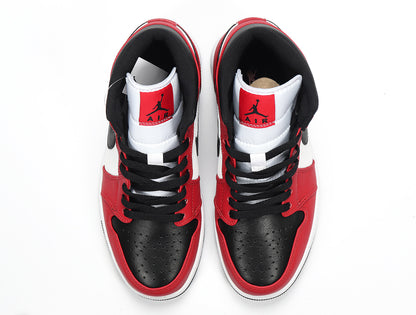 Top view showing the padded collars, tongues, black laces, and contrasting red and white panels