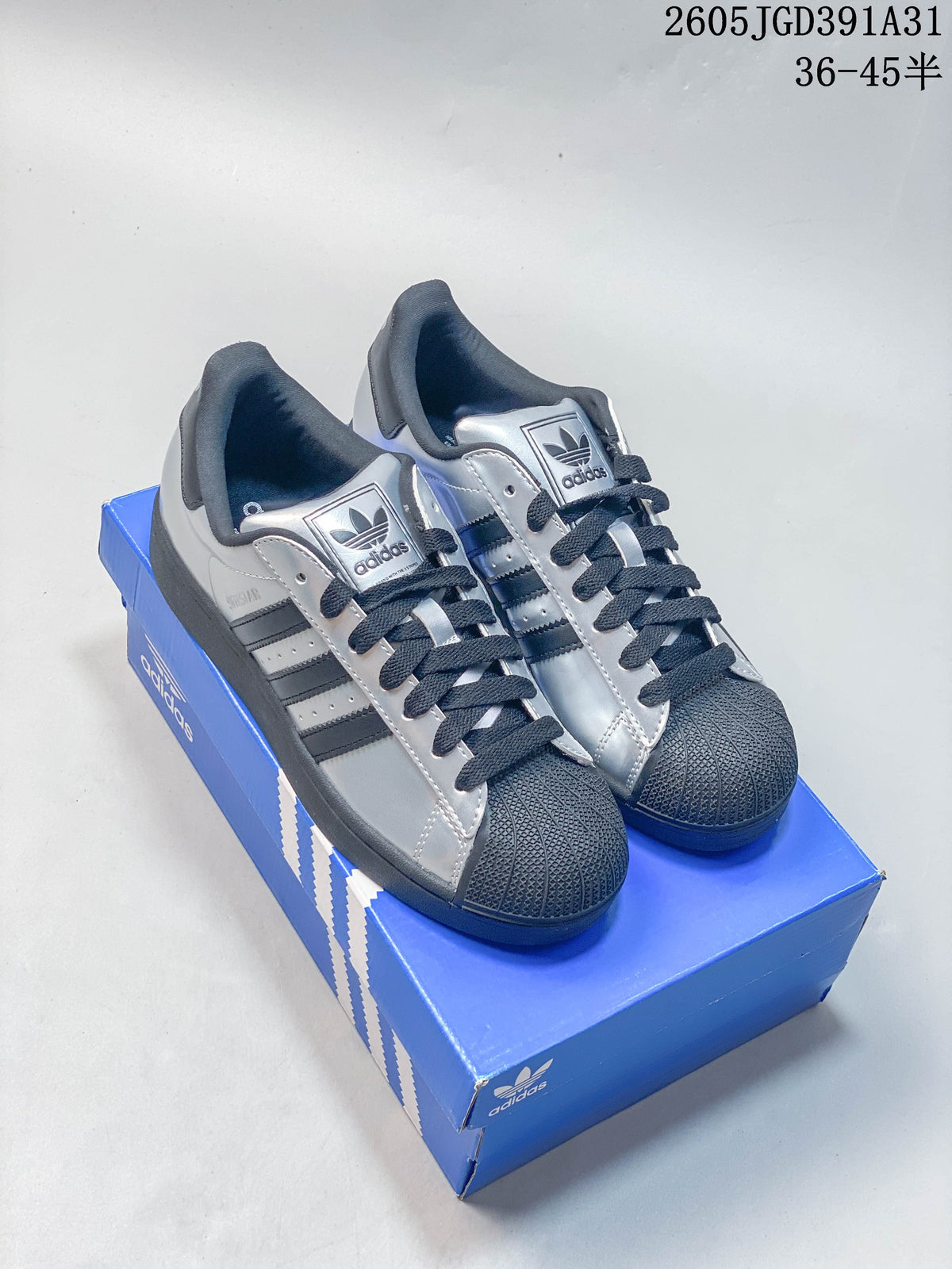 Adidas Superstar Silver Metallic Shell-Toe Sneakers