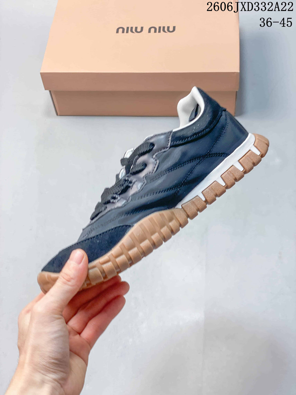 Miu Miu Tyre Low-Top Sneakers in Gray and Navy