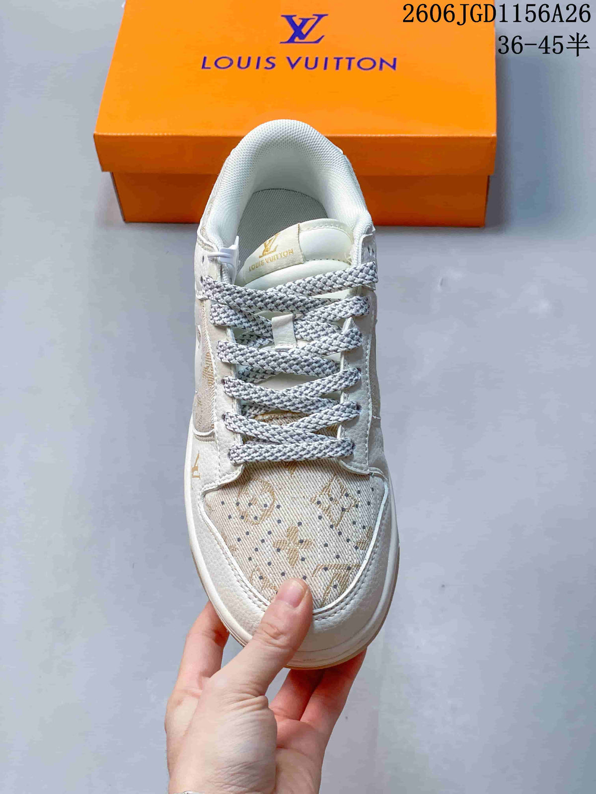 Nike Dunk Low Louis Vuitton Monogram-Style Sneakers, Ivory