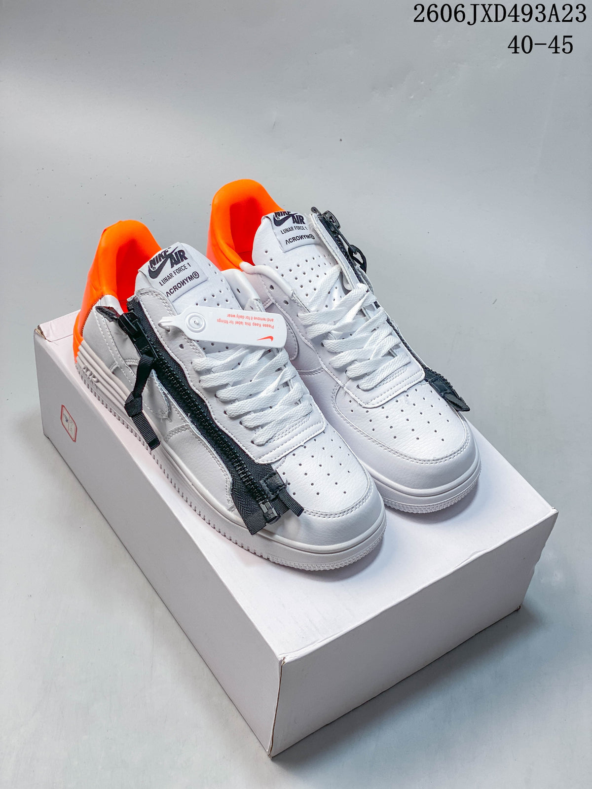 Nike Air Force 1 '07 Low White Sneakers with Orange Heel
