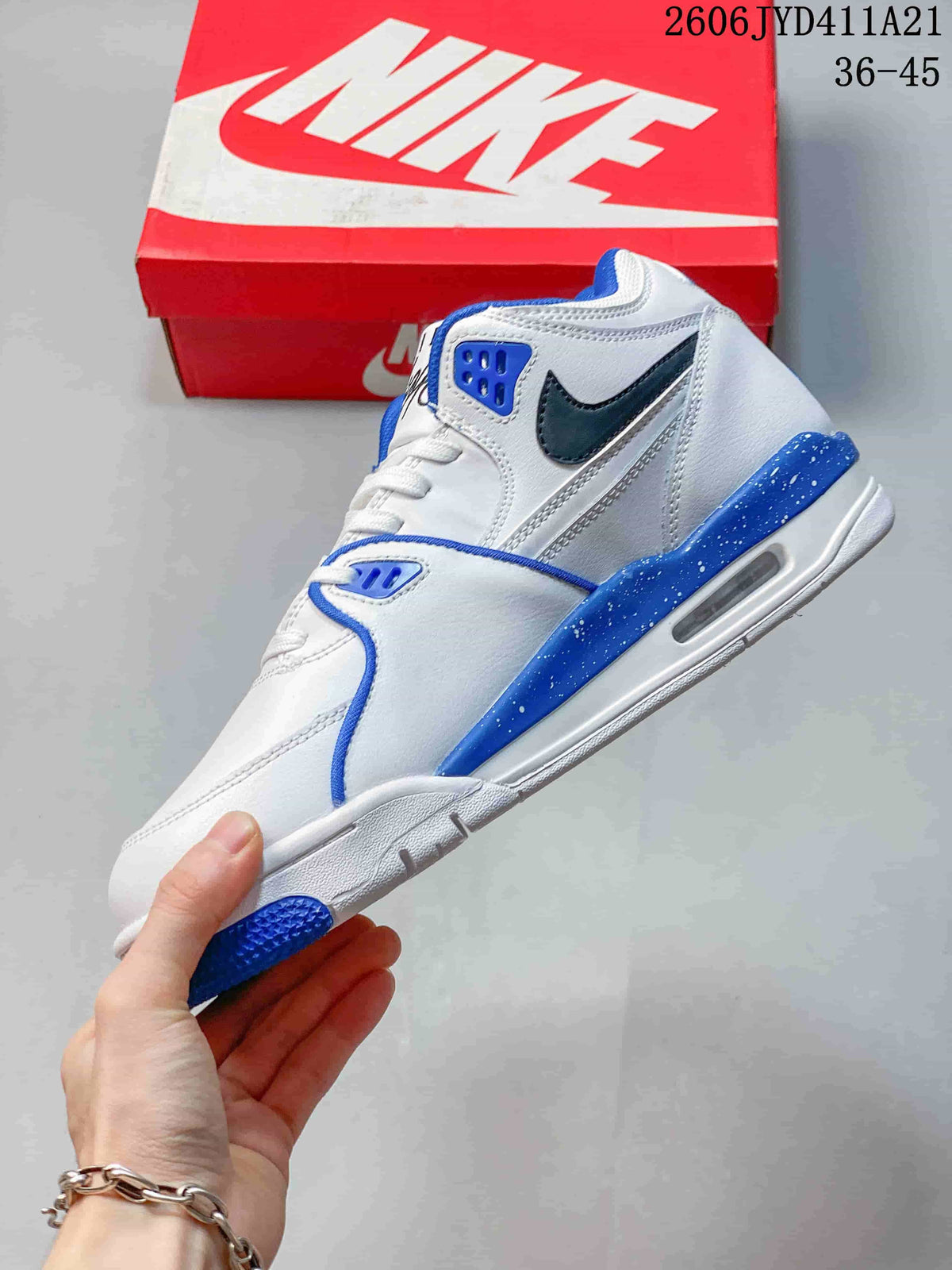 Nike Flight Legacy Mid-Top Basketball Shoes, White and Blue