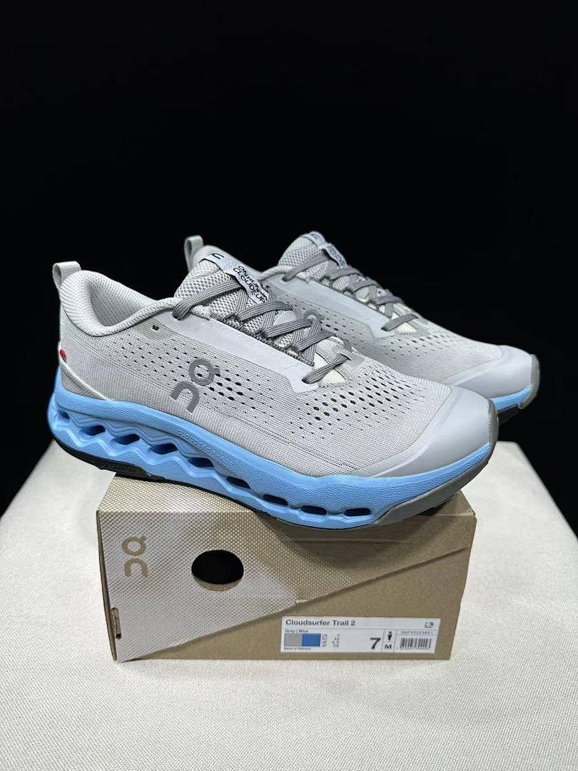 On Cloudsurfer Trail 2 Trail Running Shoes, Grey/Blue