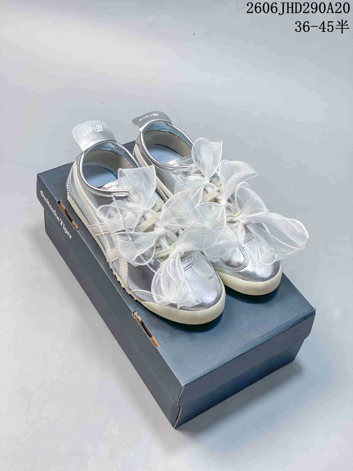 Onitsuka Tiger Silver Sneakers with Sheer Ribbon Laces