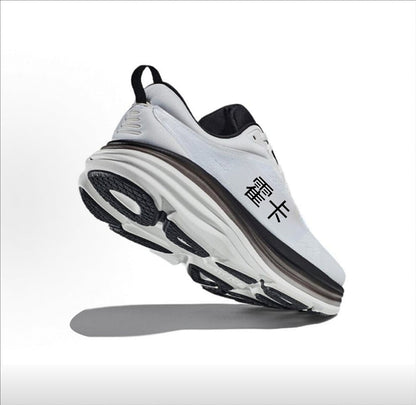 HOKA Bondi 8 White and Black Running Shoes