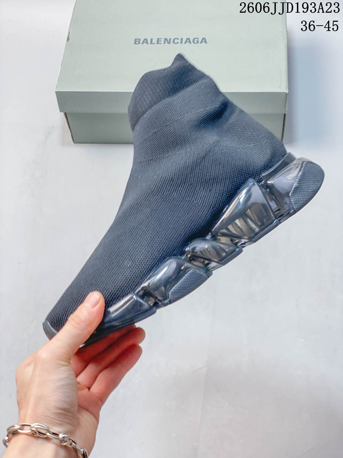 Balenciaga Gray Sock Sneakers with Segmented Sole