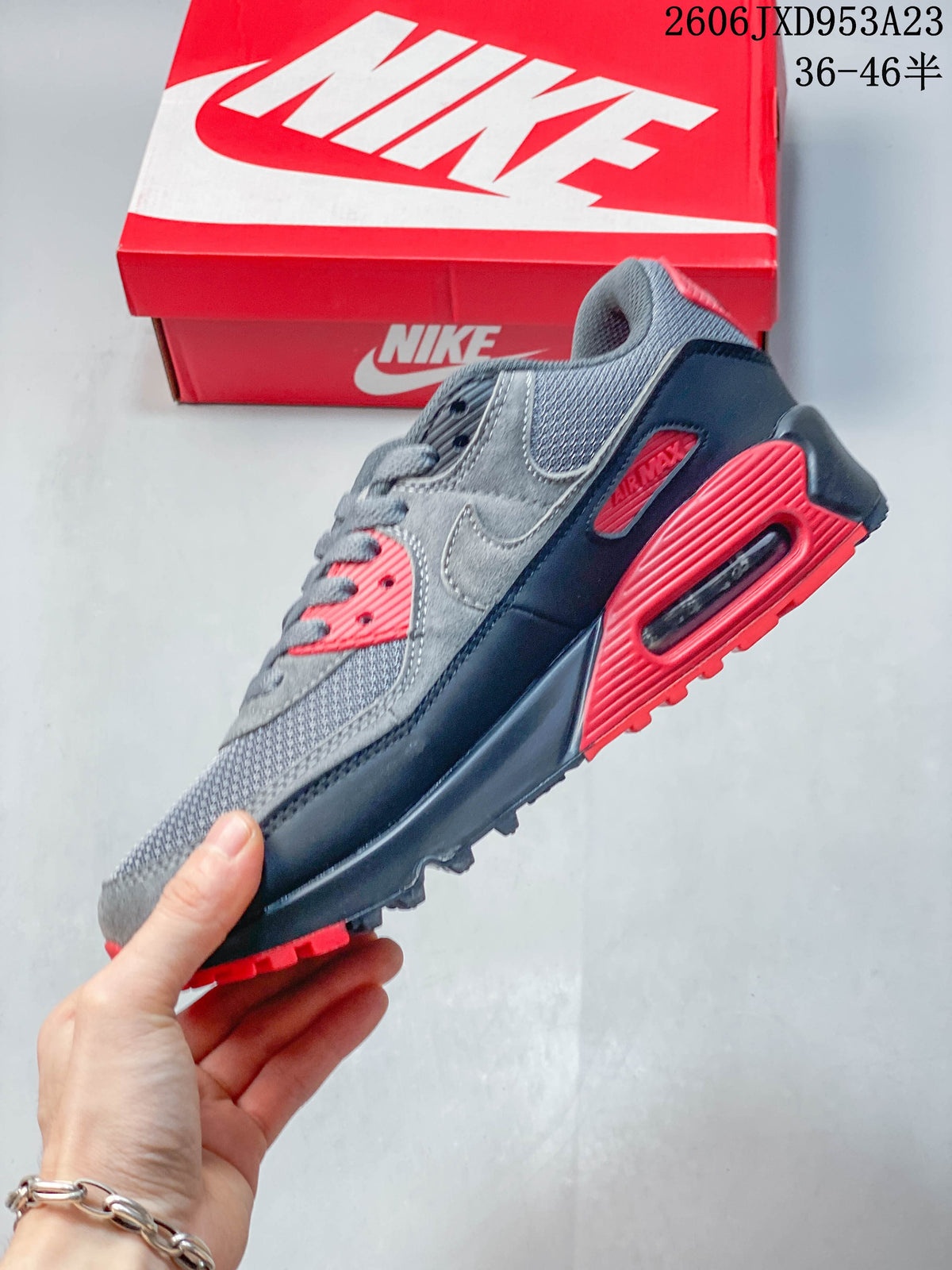 Nike Air Max 90 Gray and Red Low-Top Sneakers