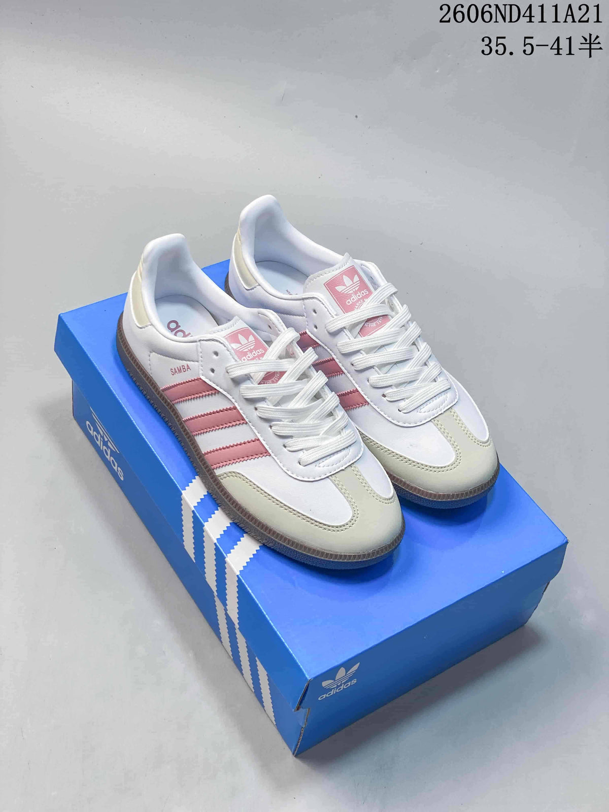 adidas Samba Low-Top Sneakers in White and Pink