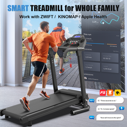 Swertoy Foldable Treadmill for Home, APP Control & LED Display, 2.5HP Portable Treadmill with Handles