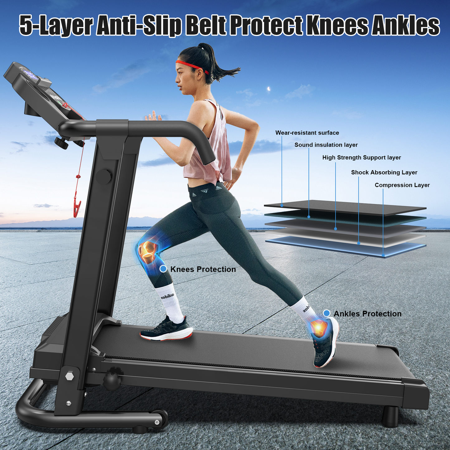 Swertoy Foldable Treadmill for Home, APP Control & LED Display, 2.5HP Portable Treadmill with Handles