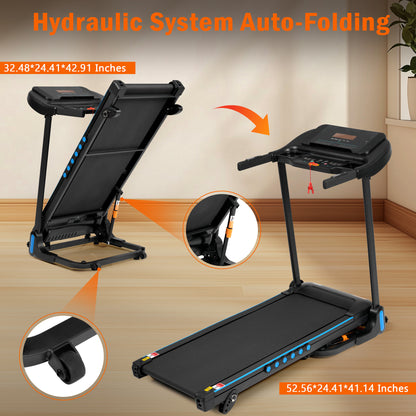 3.0HP Incline Treadmill, 350 lbs, Auto-Folding, Bluetooth Speaker, Type-C, 10MPH