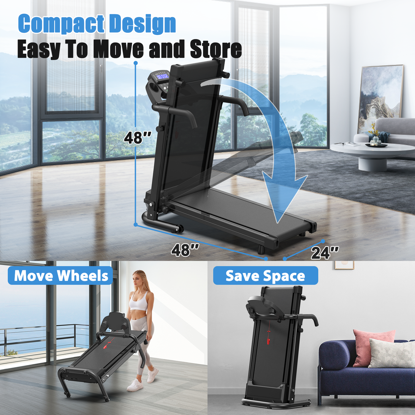 Swertoy Foldable Treadmill for Home, APP Control & LED Display, 2.5HP Portable Treadmill with Handles