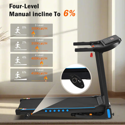 3.0HP Incline Treadmill, 350 lbs, Auto-Folding, Bluetooth Speaker, Type-C, 10MPH