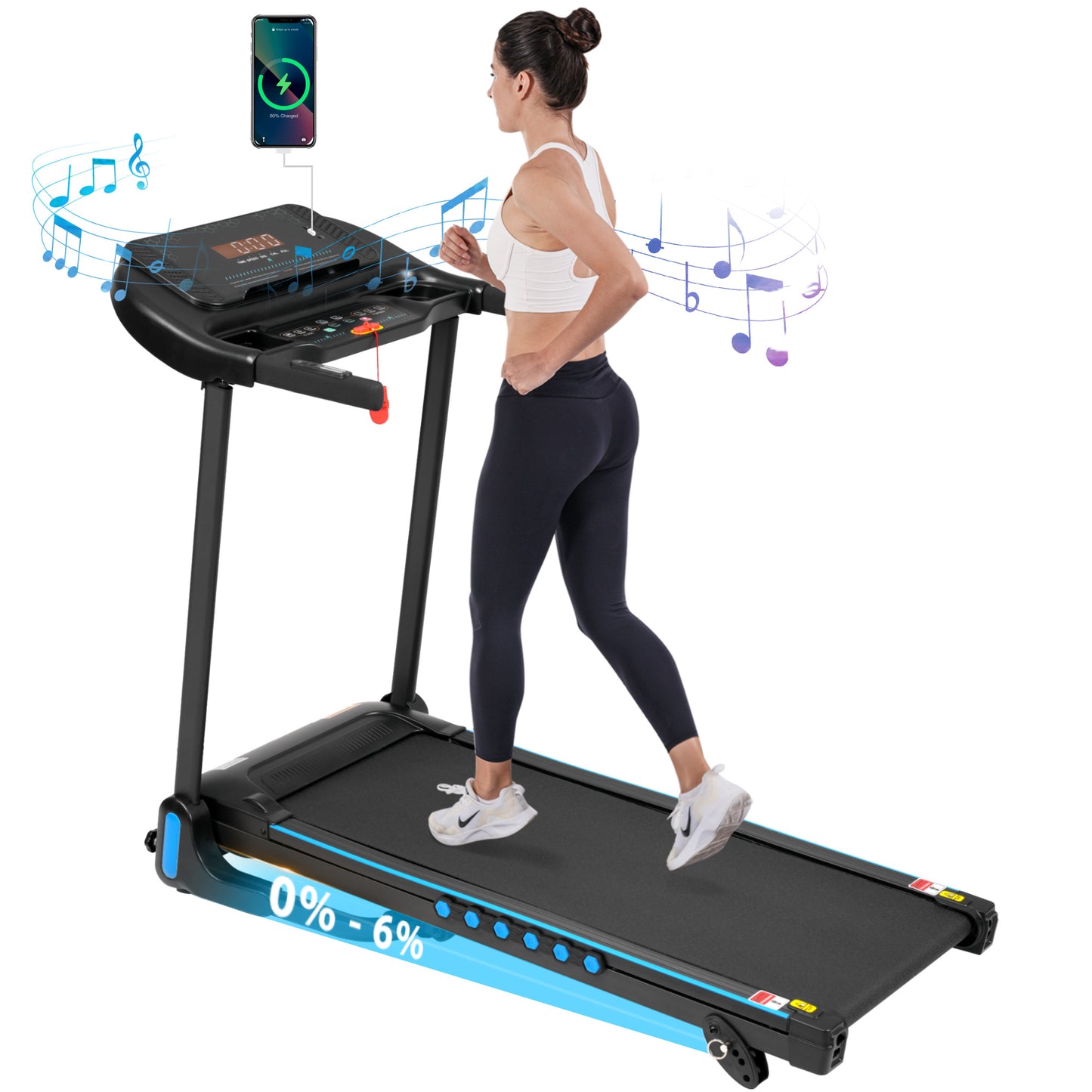 3.0HP Incline Treadmill, 350 lbs, Auto-Folding, Bluetooth Speaker, Type-C, 10MPH