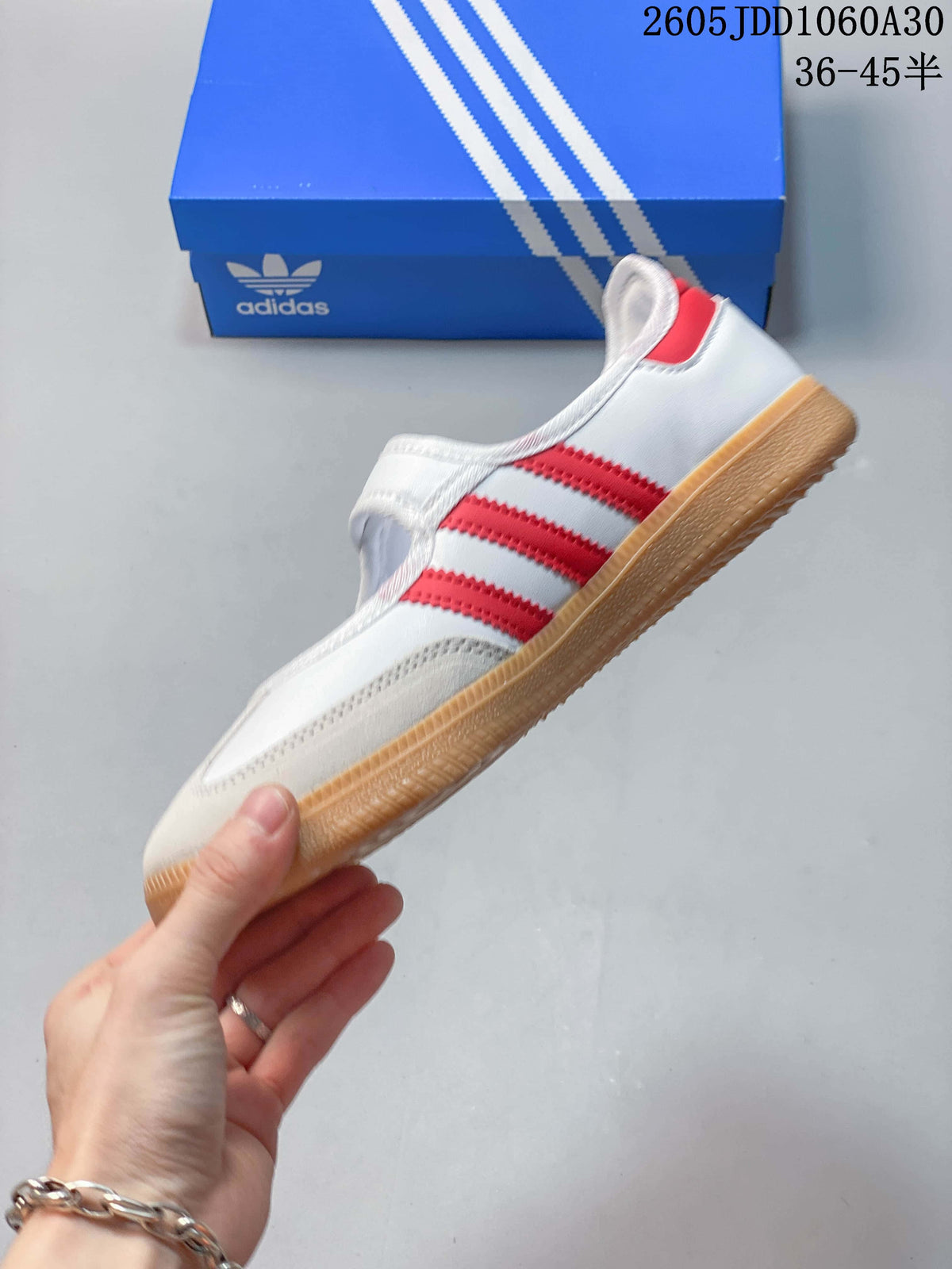 Adidas Samba Jane White and Red Strap Sneakers
