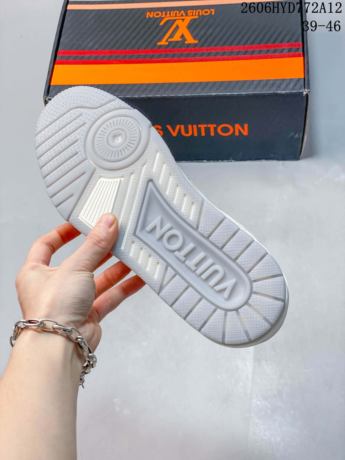 Louis Vuitton White Low-Top Sneakers with Silver Accents