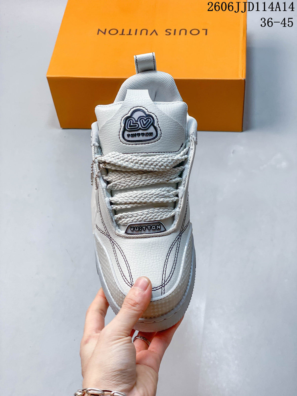 Louis Vuitton Trainer Low-Top Sneakers in White and Gray