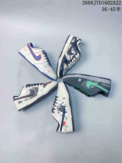 Nike SB Dunk Low Striped White, Blue and Red Sneakers